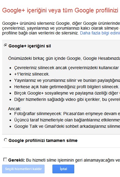 google + kapatma